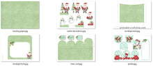 Load image into Gallery viewer, Printables contained in the festive pop-up box card kit with Santa, a snowman, and presents