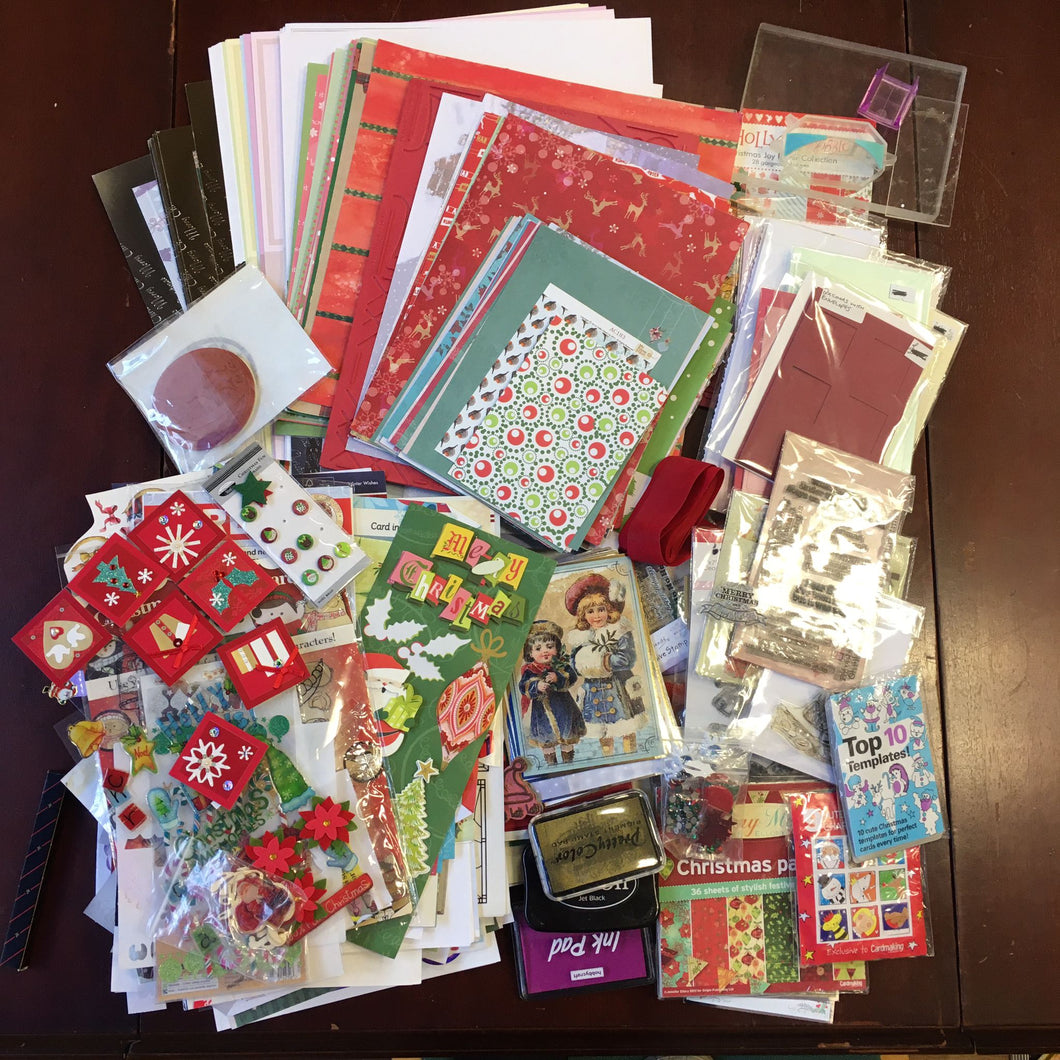 Bag 34 - 6.6kg - PICK UP ONLY - Christmas card bundle ink pads and stamps, card blanks, papers, stickers, templates, toppers.