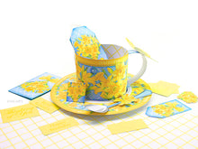 Load image into Gallery viewer, 3D Teacup, Saucer and Spoon - March Birth Flower &amp; Gem Printables