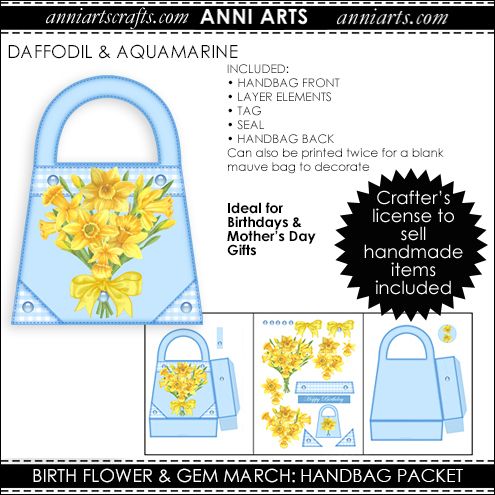 Handbag Gift Packet - March Birth Flower & Gem Printables