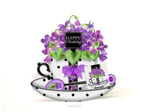 Printable Birth Flower Teacup Card Bundle