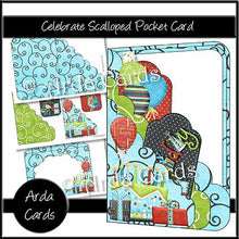 Load image into Gallery viewer, Celebrate Printable Scalloped Pocket Card - The Printable Craft Shop