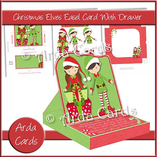 Christmas Elves Easel Card With Drawer Printable