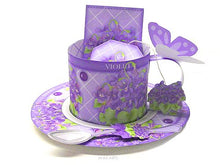 Load image into Gallery viewer, 3D Teacup, Saucer and Spoon - February Birth Flower & Gem Printables
