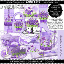 Load image into Gallery viewer, February Birth Flower & Gem Printables Combo Bundle