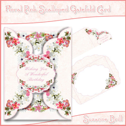 Floral Pink Scalloped Gatefold Card - The Printable Craft Shop