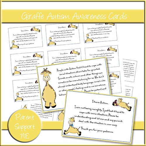 Giraffe Autism Awareness Cards - The Printable Craft Shop