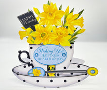 Load image into Gallery viewer, Cradle Teacup Card, Envelope & Tea Bag Packet - March Birth Flower & Gem Printables