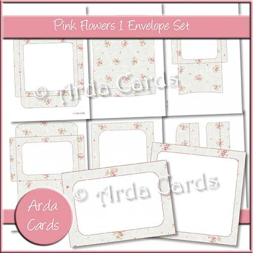 Pink Flowers 1 Envelope Set - The Printable Craft Shop