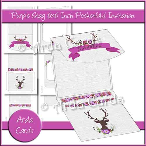Purple Stag 6x6 Inch Pocket Fold Invitation