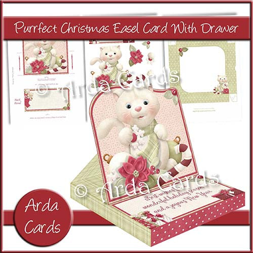 Purrfect Christmas Easel Card With Drawer - The Printable Craft Shop