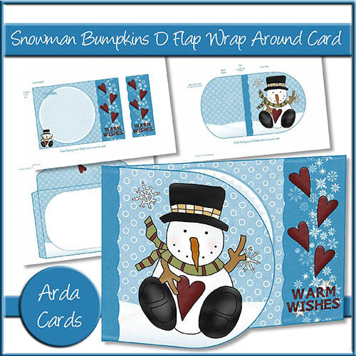 Snowman Bumpkins D Flap Wrap Around Card - The Printable Craft Shop