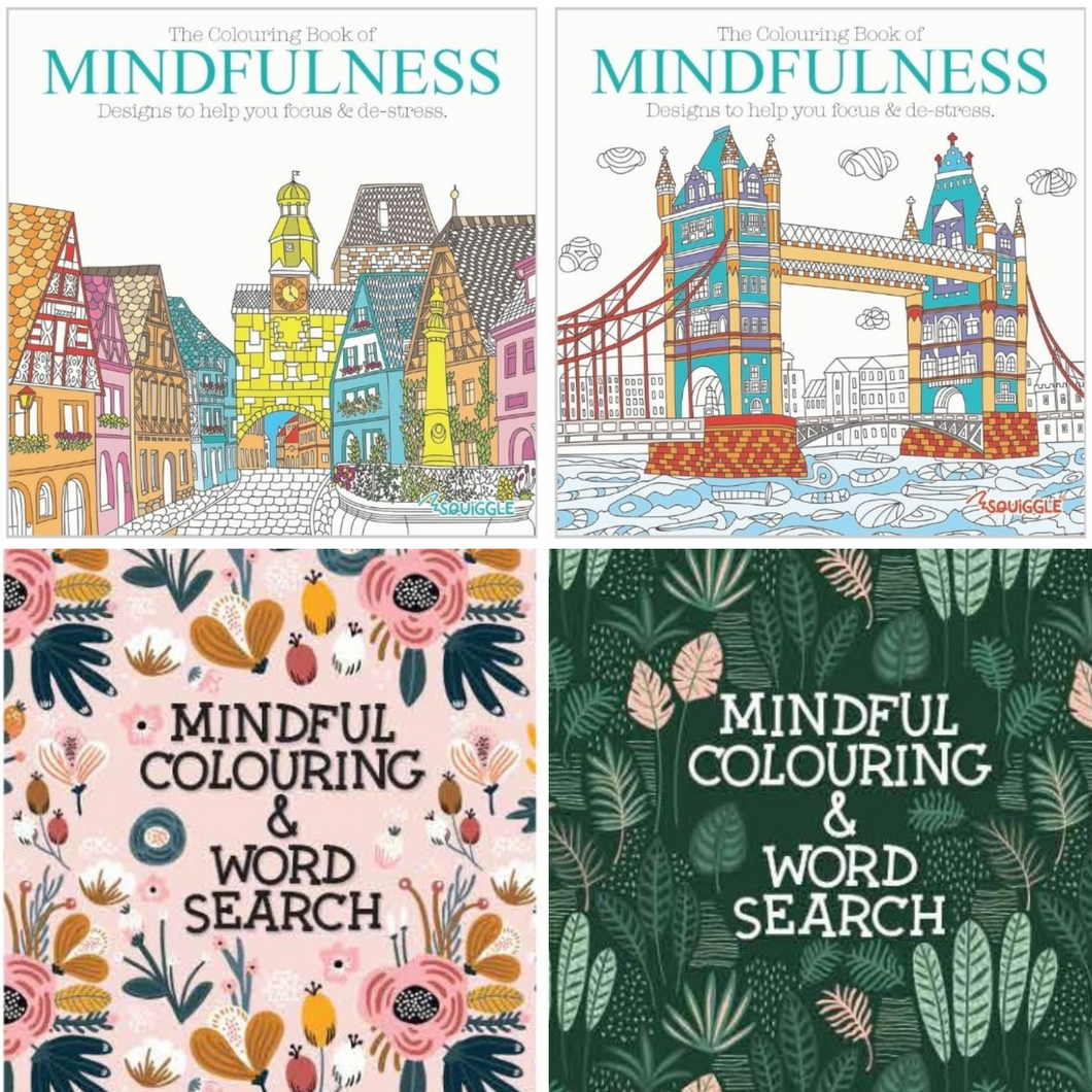 mindful colouring and wordsearch books