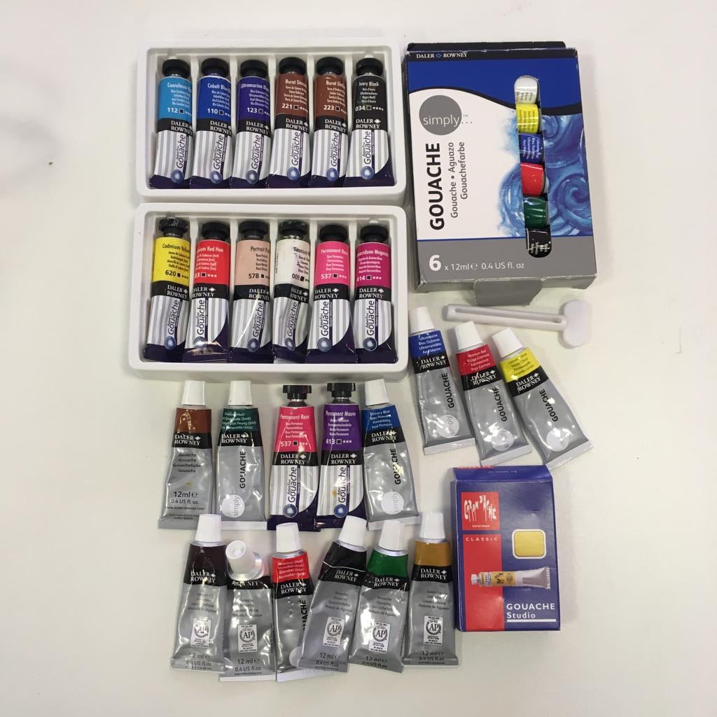 Bag 13 - gouache paints lots of tubes all daler rowney with one caran d’darche