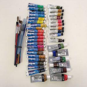 Bag 14 daler rowney water colour tubes and assorted brushes