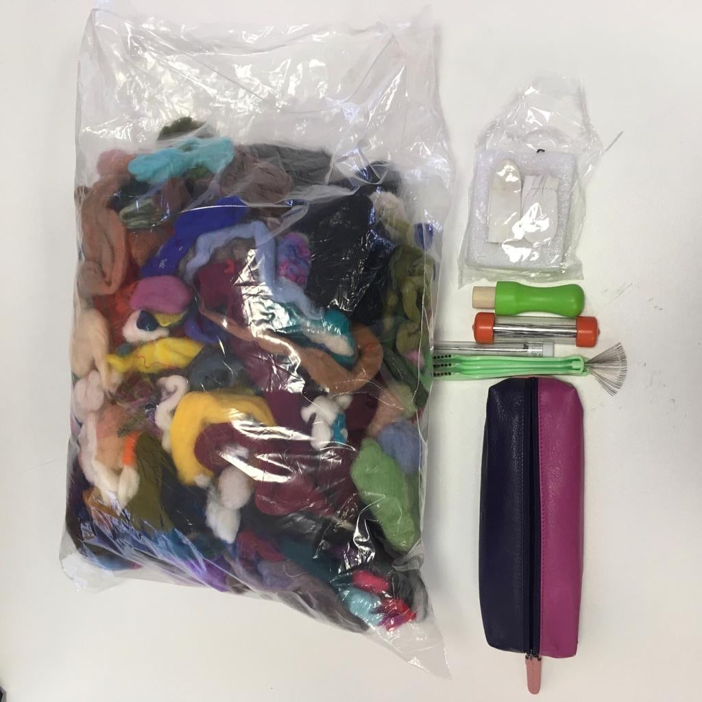 Bag 8 Needle Felting Wool Large Assorted & Tools/ Felting Needles