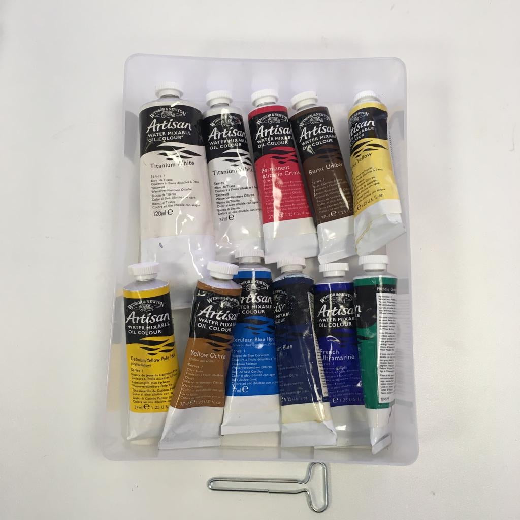 Bag 17 - water mixable oil paint Windsor and newton 11 tubes and tube key