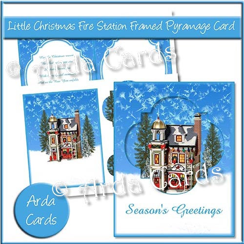 Little Christmas Fire Station Framed Pyramage Card