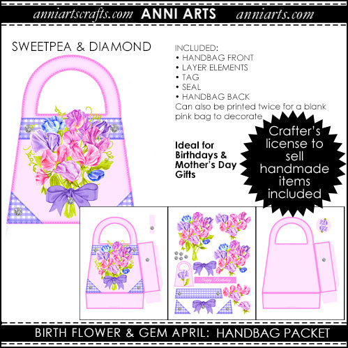 Handbag Gift Packet - April Birth Flower Printables