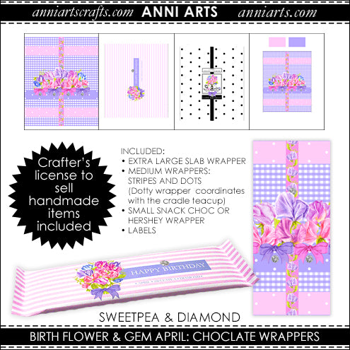 Chocolate Bar Wrapper Set of 4  - April Birth Flower Printables