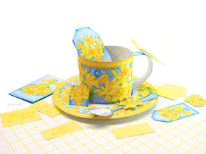 3D Teacup, Saucer and Spoon - March Birth Flower & Gem Printables