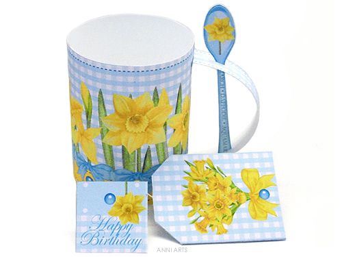 3D Mug & Latte Spoon Set - March Birth Flower & Gem Printables