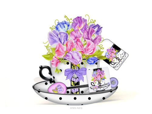Cradle Teacup Card, Envelope & Tea Bag Packet - April Birth Flower Printables