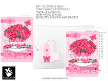 Load image into Gallery viewer, printable quick cards with carnation and garnet for January birth flowers or all occasion