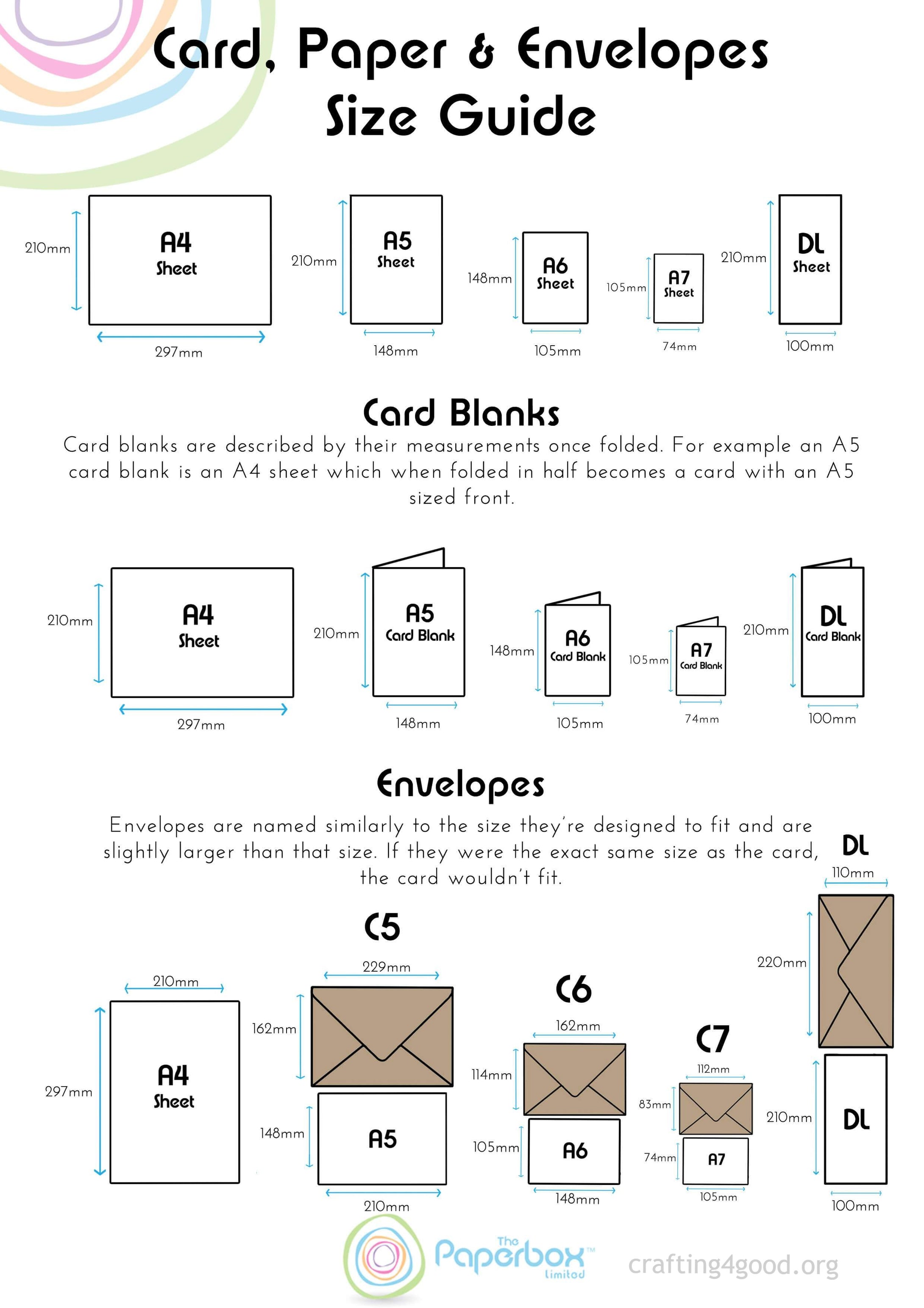 Free Printable Paper, Card and Envelope Sizes Guide