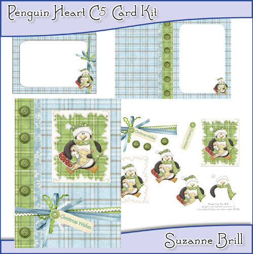 Penguin Heart C5 Card Kit - The Printable Craft Shop