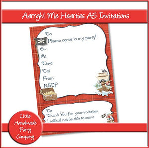 Aarrgh! Me Hearties A5 Invitations - The Printable Craft Shop