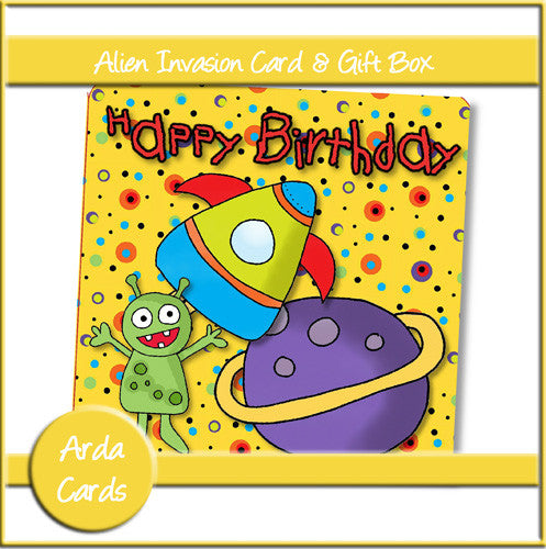 Alien Invasion Birthday Card & Gift Box - The Printable Craft Shop
