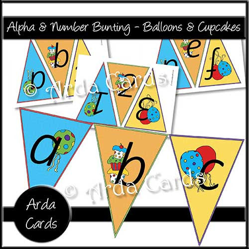 Alpha & Number Bunting - Balloons & Cupcakes - The Printable Craft Shop