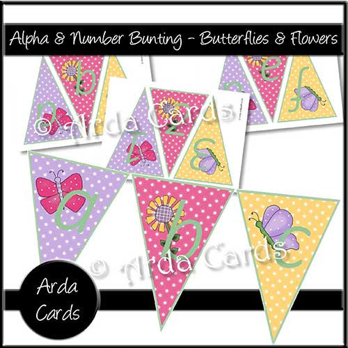Alpha & Number Bunting - Butterflies & Flowers - The Printable Craft Shop