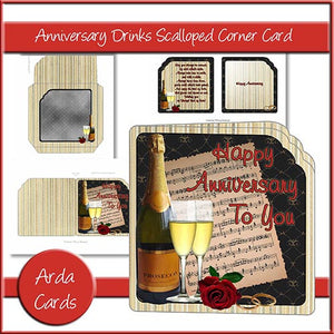 Anniversary Drinks Scalloped Corner Card - The Printable Craft Shop