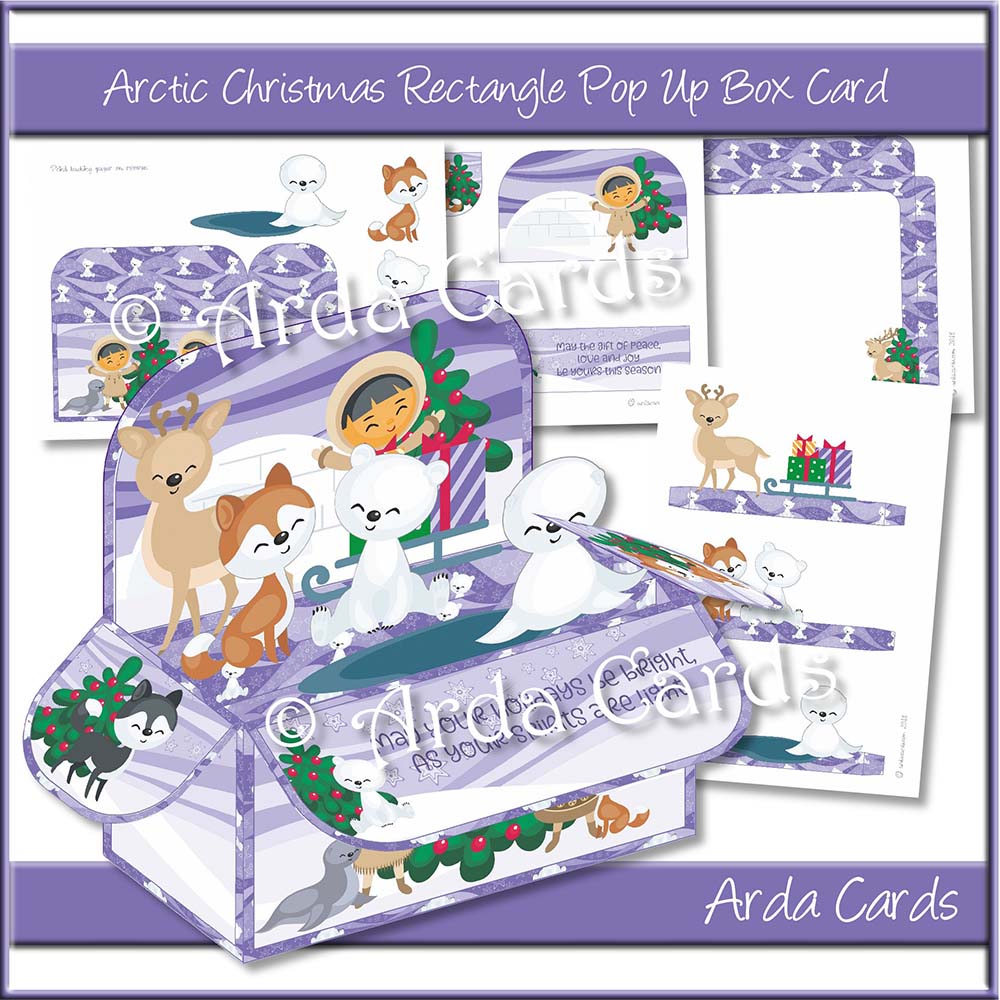 Arctic Christmas Rectangle Pop Up Box Card Printable