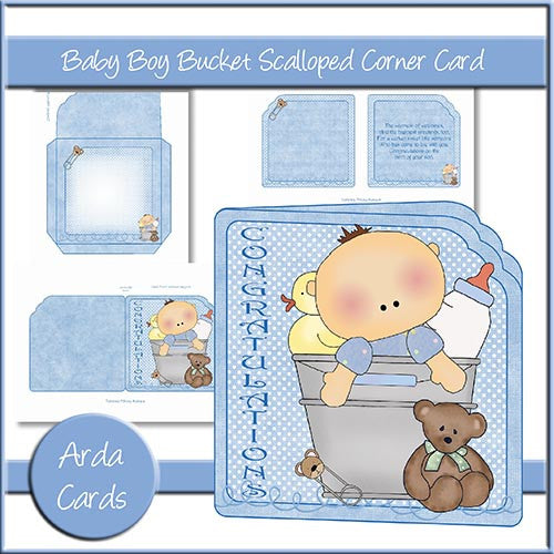 Baby Boy Bucket Scalloped Corner Card - The Printable Craft Shop