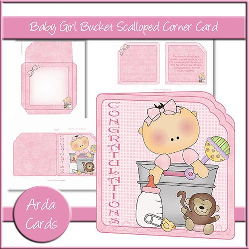 Baby Girl Bucket Scalloped Corner Card - The Printable Craft Shop