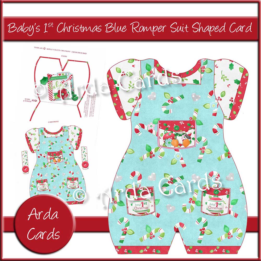 Baby's 1st Christmas Blue Romper Suit Shaped Card Printable