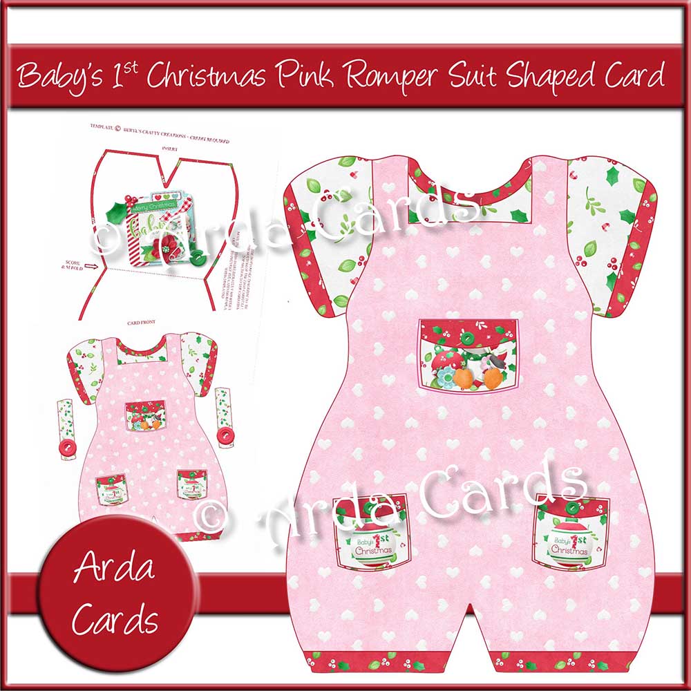 Baby's 1st Christmas Pink Romper Suit Shaped Card Printable