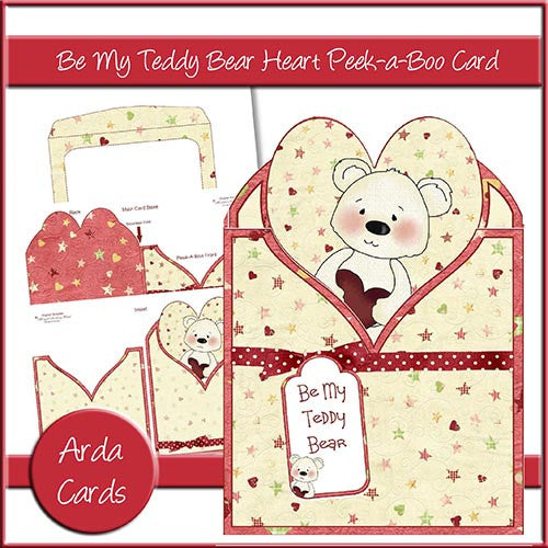 Be My Teddy Bear Heart Peek-a-Boo Card - The Printable Craft Shop