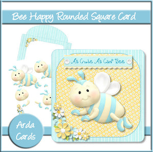 Bee Happy Rounded Square Card - The Printable Craft Shop