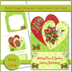 Berry Happy Birthday Double Heart Easel Card - The Printable Craft Shop