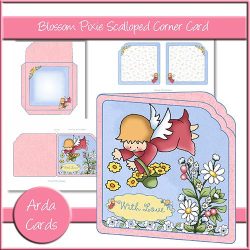 Blossom Pixie Scalloped Corner Card - The Printable Craft Shop
