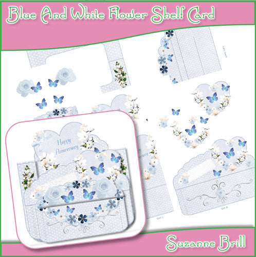 Blue And White Flower Shelf Card - The Printable Craft Shop