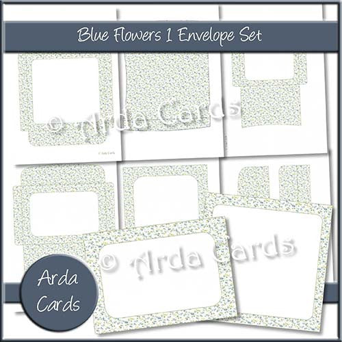 Blue Flowers 1 Envelope Set - The Printable Craft Shop