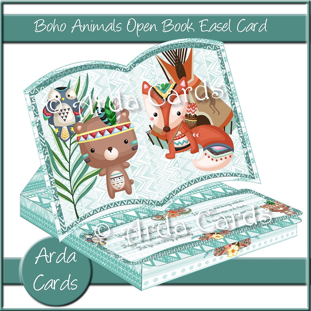 Boho Animals Open Book Easel Card with Drawer