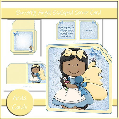 Butterfly Angel Scalloped Corner Card - The Printable Craft Shop
