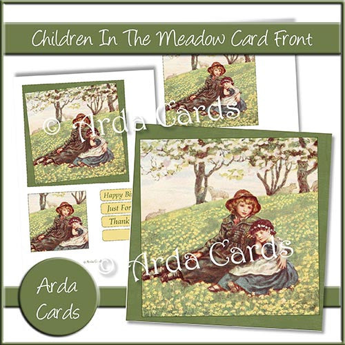 Children In The Meadow Card Front - The Printable Craft Shop