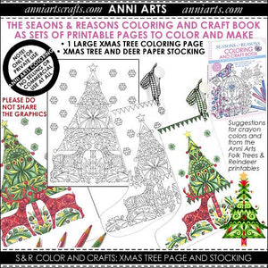 Colour & Make:  Christmas Tree with Reindeer Page and Stocking - The Printable Craft Shop